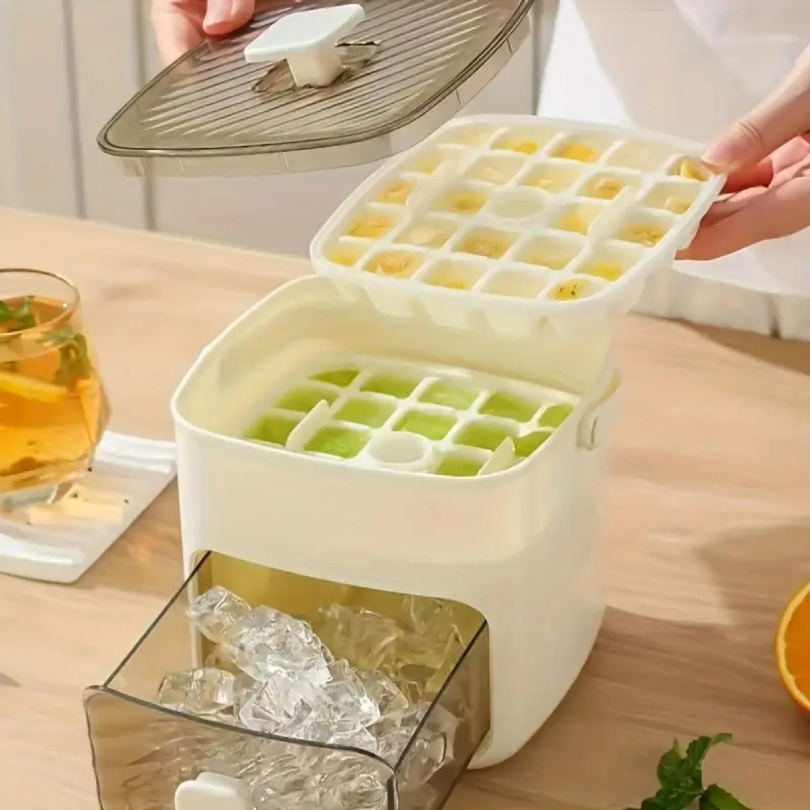 Revolutionary 48-Compartment Ice Maker with Easy-Press Lid - Double-Layer Design for Maximum Efficiency, Includes Silicone Tray for Effortless Ice Storage, Perfect for Summer Refreshments and Homemade Frozen Treats!